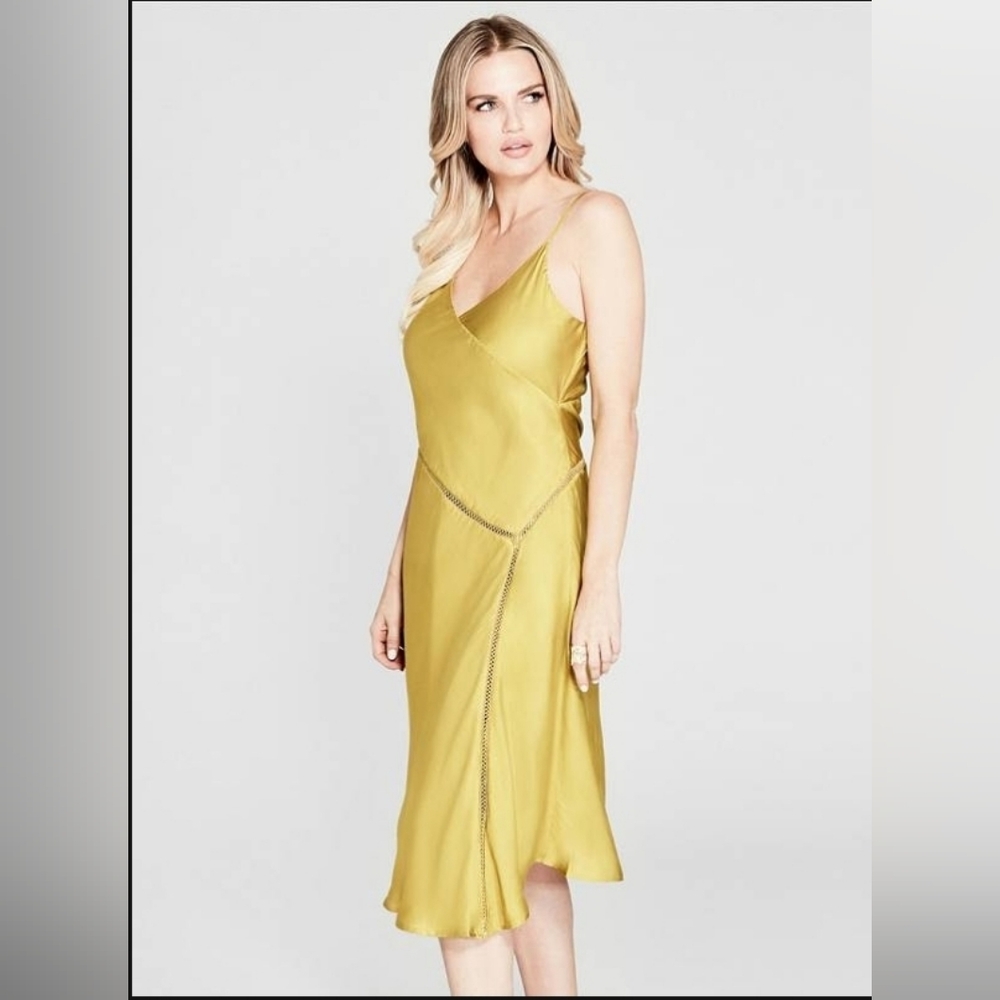 Marciano Satin Slip Dress in Chartreuse